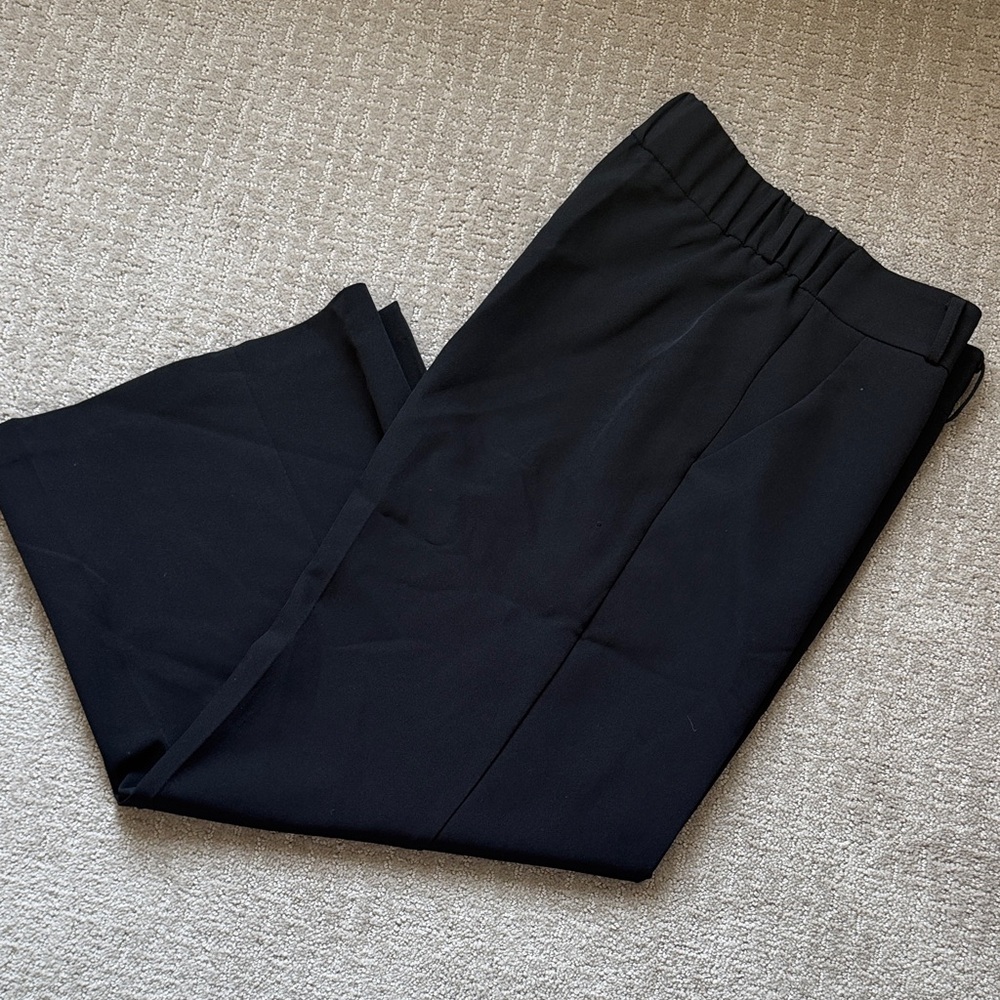 Allison Joy Black Elastic-Waist Wide-Leg Trousers